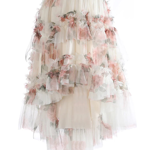 Load image into Gallery viewer, High Elastic Waist Apricot Mesh Irregular Ball Gown Half-body Skirt Women Fashion Tide New Spring Autumn 2025 1DJ1274
