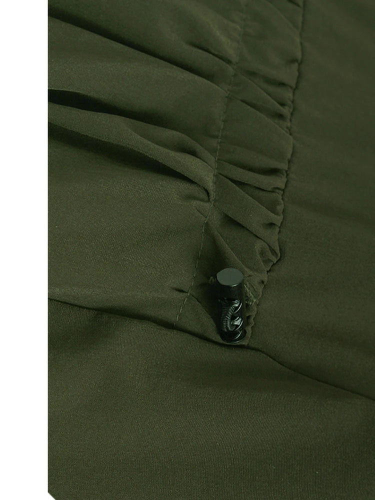 High Elastic Waist Khaki Pleated Belted Drawstring A-line Half-body Skirt Women Fashion New Spring Autumn 2025 1DJ1046