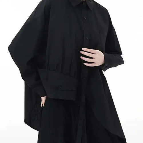 Load image into Gallery viewer, Women Black Big Size Asymmetric Blouse New Lapel Long Sleeve Loose Fit Shirt Fashion Tide Spring Autumn 2025 1DH3448
