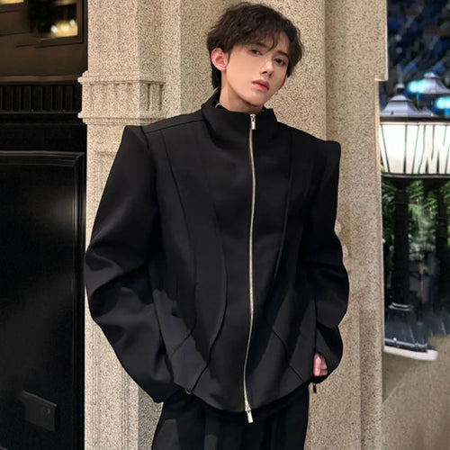 Load image into Gallery viewer, Patchwork Men Jackets Personality Stand Collar Solid Color Zipper Pockets Loose Male Short Coats Spring New Stylish 9C4682

