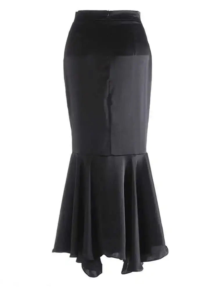 High Waist Apricot Irregular Elegant Midi Half-body Mermaid Skirt Women Fashion Tide New Spring Autumn 2025 1DJ0074