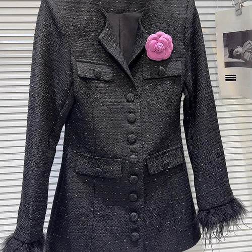 Load image into Gallery viewer, Elegant Spliced Brooch Coats For Women Lapel Long Sleeve Patchwork Single Breasted Temperament Coat Female Fashion
