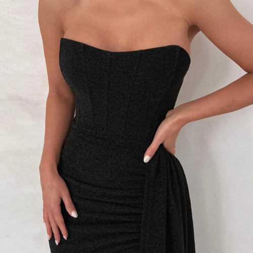 Load image into Gallery viewer, Elegant Strapless Lace-up Mini Dress For Women Robe 2023 New Off-shoulder Sleeveless Ruched Party Short Dress Vestido
