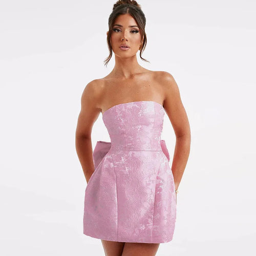 Load image into Gallery viewer, Backless Bow Sexy Mini Dress For Women Fashion Off-shoulder Strapless Sleeveless Bodycon Club Party Dress Elegant
