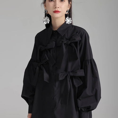 Load image into Gallery viewer, Women White Bow Spliced Big Size Elegant Blouse New Lapel Long Sleeve Shirt Fashion Tide Spring Autumn 2025 1DH5705
