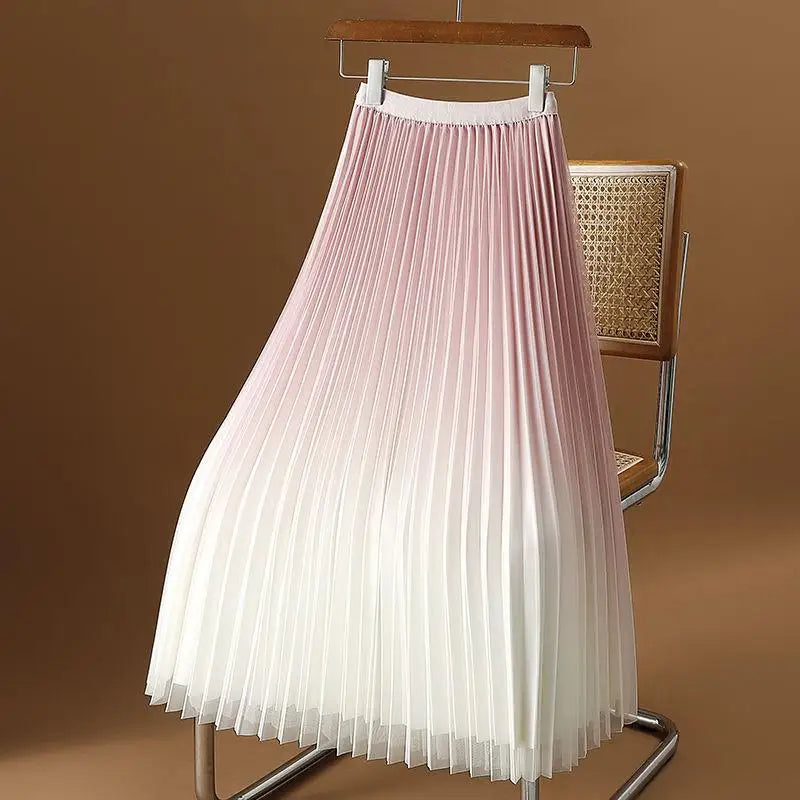 2023 Summer Tulle Mesh Gradient Skirt High-end High Waist Long Skirt Elegant Evening Party Sexy A-line Pleated Skirts Women Boho