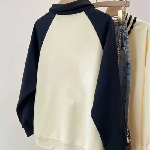 Load image into Gallery viewer, Korean 2024 Autumn Winter New Beige Patchwork Letter Print Zipper Sweatshirt Women Long Sleeve Loose Pullover Tops Casual Trendy
