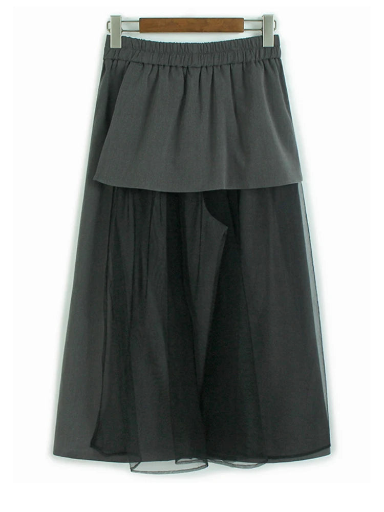 High Elastic Waist Gray Irregular Mesh Spliced Wide Leg Pants New Trousers Women Fashion Tide Spring Autumn 2025 1DJ1324