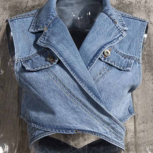 Load image into Gallery viewer, Women Blue Denim Irregular Blouse New Lapel Long Puff Sleeve Loose Fit Shirt Fashion Tide Spring Autumn 2025 1Z595
