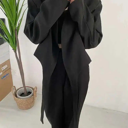 Load image into Gallery viewer, Women Gray Green Ribbon Short Big Size Blazer New Lapel Long Sleeve Loose Jacket Fashion Tide Spring Autumn 2025 1DF0385

