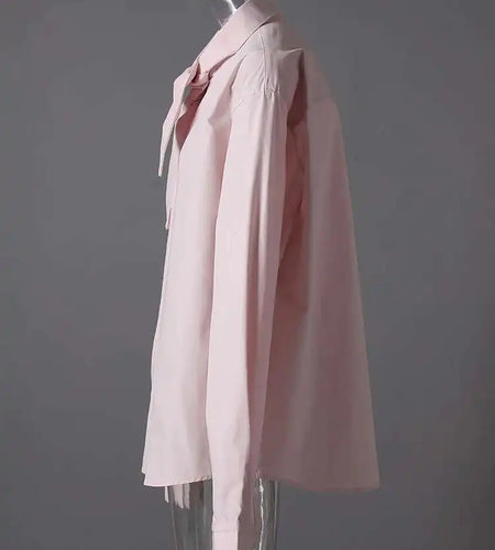 Women Blue Bandage Big Size Elegant Blouse New Stand Collar Long Sleeve Shirt Fashion Tide Spring Autumn 2025 CPG2855