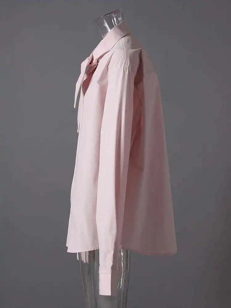 Women Blue Bandage Big Size Elegant Blouse New Stand Collar Long Sleeve Shirt Fashion Tide Spring Autumn 2025 CPG2855