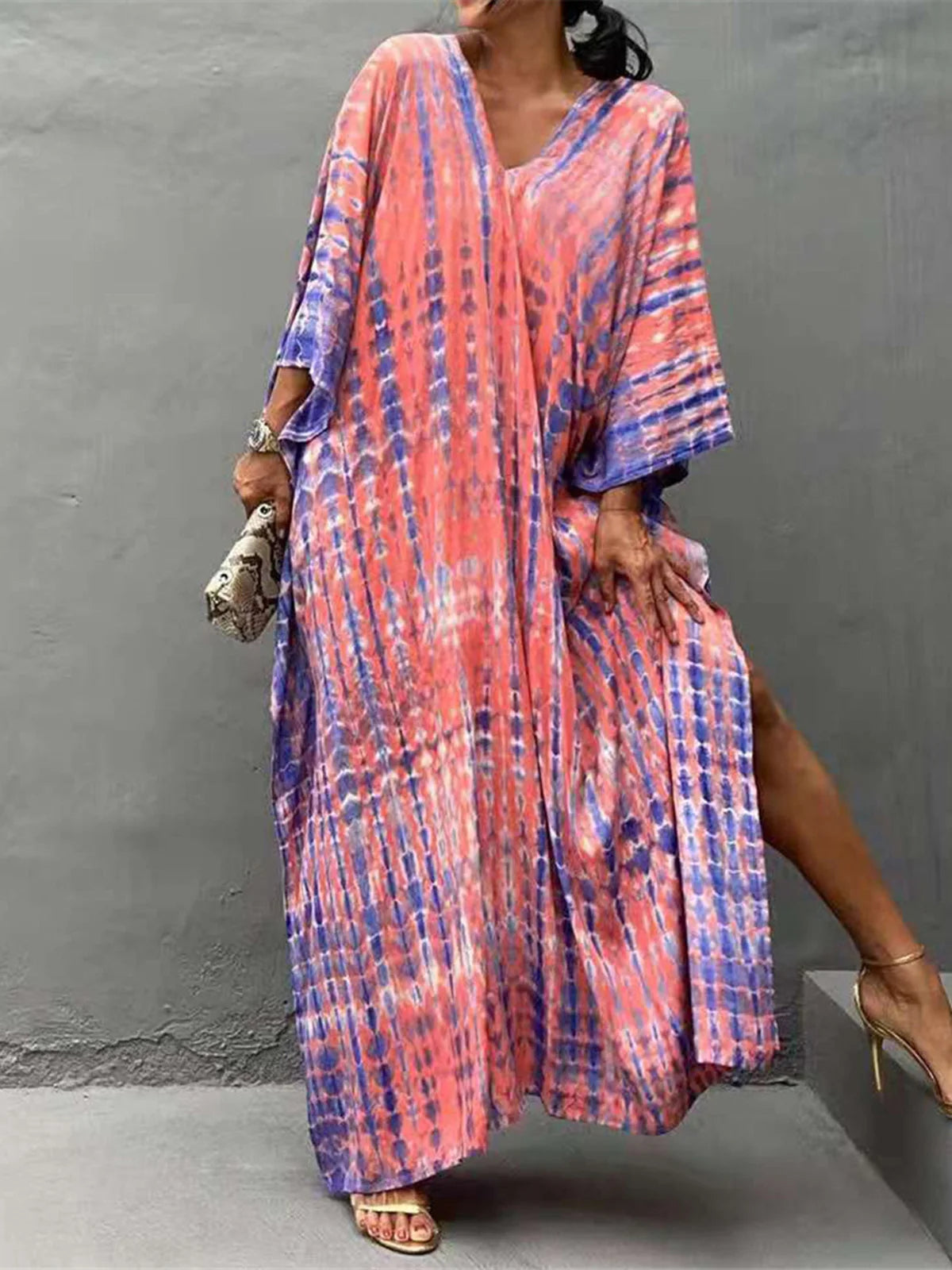 30 Colors V Neck Printed Colorful Tie Dye Tunic Beach Cover Up Cover-ups Beach Dress Beach Wear Beachwear Female Women V4477