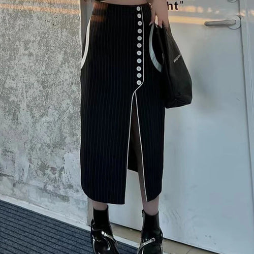 Load image into Gallery viewer, Elegant Patchwork Colorblock Skirt For Women High Waist Straight Loose Split Thigh Midi Skirts Female Clothing
