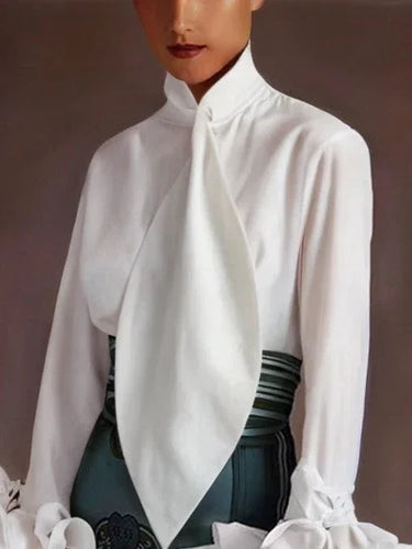 Load image into Gallery viewer, Summer Spring Flared Sleeves Urban Elegant Woman White Blouses Tops New Trendy Simple Long Sleeve Shirts for Women
