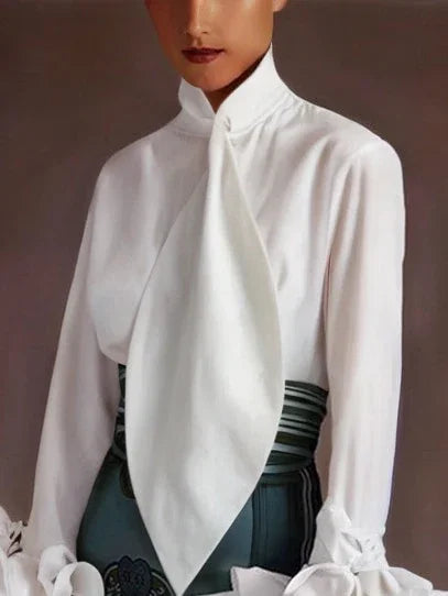 Summer Spring Flared Sleeves Urban Elegant Woman White Blouses Tops New Trendy Simple Long Sleeve Shirts for Women