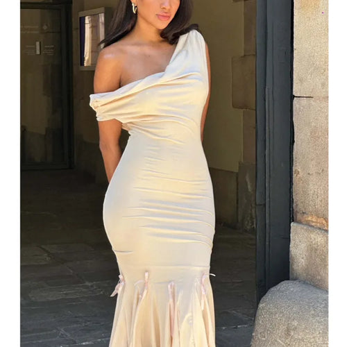 Load image into Gallery viewer, Elegant Irregular Tight Ruffle Edge Evening Dress Women's Sexy V-neck One Shoulder Dress Female Double Layer Party Club
