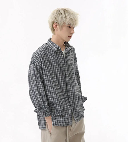 Plaid Men's Long Sleeve Shirts New Korean Design Lapel Casual Pocket Decoration Male Clothing Summer Fashion Tide 9W1591