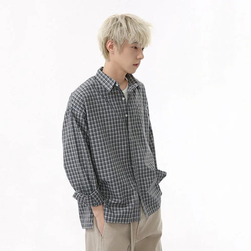Load image into Gallery viewer, Plaid Men's Long Sleeve Shirts New Korean Design Lapel Casual Pocket Decoration Male Clothing Summer Fashion Tide 9W1591
