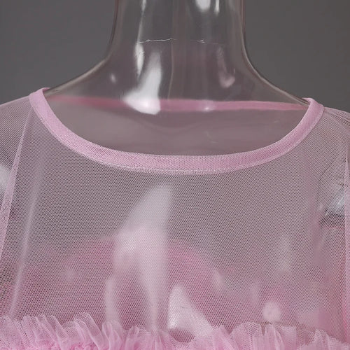 Load image into Gallery viewer, Mesh T-shirt Cake Half-body Skirt Two Pieces Suit New Round Neck Short Sleeve Women Fashion Spring Summer 2025 CPG3209
