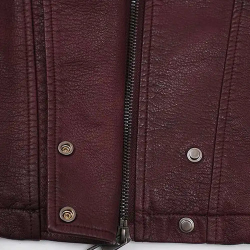 Load image into Gallery viewer, PU Leather Wine Red Vintage Big Size Jacket New Lapel Long Sleeve Women Coat Fashion Tide Spring Autumn 2025 CP6A0015
