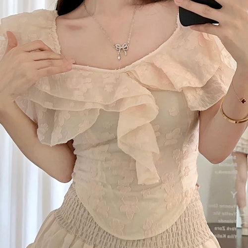 Load image into Gallery viewer, Slash Neck Lace Irregular Ruffles Fashion Women&#39;s Blouses Summer Solid Color Slim V-neck Chic Female Blouse Office Ladies
