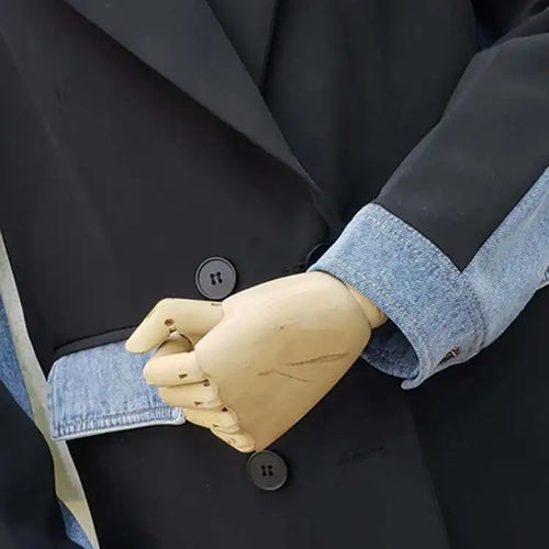 Load image into Gallery viewer, Women Blue Denim Color-block Big Size Blazer New Lapel Long Sleeve Loose Fit Jacket Fashion Spring Autumn 2025 1DH7741
