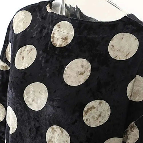 Load image into Gallery viewer, Women Black Dot Velvet Big Size Elegant Dress New Round Neck Long Sleeve Loose Fit Fashion Tide Spring Autumn 2025 1DH2819
