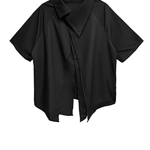 Load image into Gallery viewer, Big Size Black Irregular Shirt Mesh Pants Two Piece Suit New Lapel Short Sleeve Women Fashion Spring Summer 2025 1DJ1371

