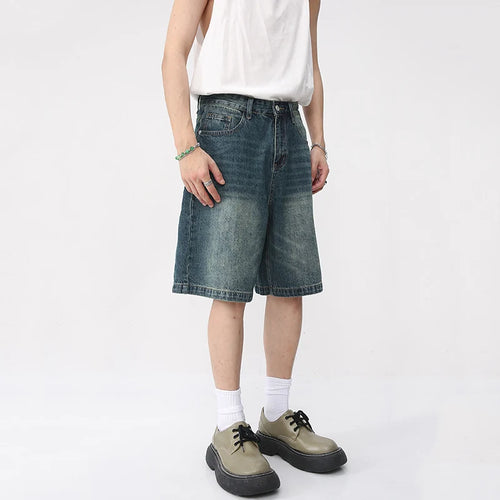 Load image into Gallery viewer, Summer Denim Shorts Men&#39;s Loose Korean Style Retro Short Jeans Fashion Washed Casual Knee Length Pant Streetwear 9A8588
