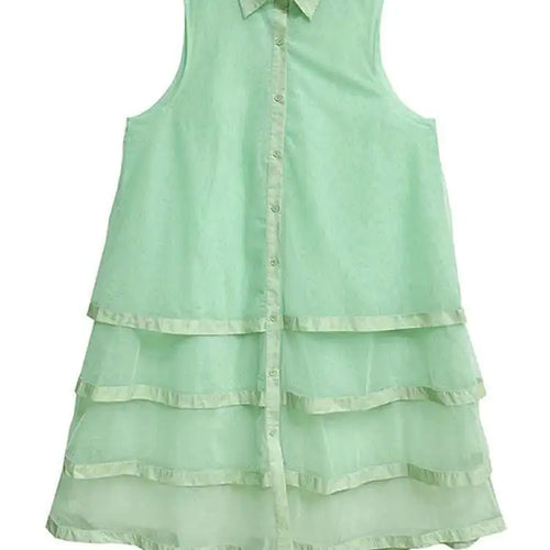 Load image into Gallery viewer, Women Black Layers Mesh Big Size Midi Vest Shirt Dress New Lapel Sleeveless Fashion Tide Spring Summer 2025 1DH9472
