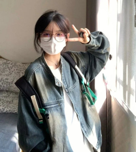 Streetwear Loose Casual Vintage Jeans Coats Cowboy Women Zipper Denim Jackets 2025 Y2k Aesthetic Grunge Fairy Harajuku Tops