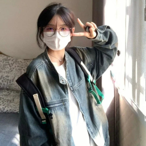 Load image into Gallery viewer, Streetwear Loose Casual Vintage Jeans Coats Cowboy Women Zipper Denim Jackets 2025 Y2k Aesthetic Grunge Fairy Harajuku Tops
