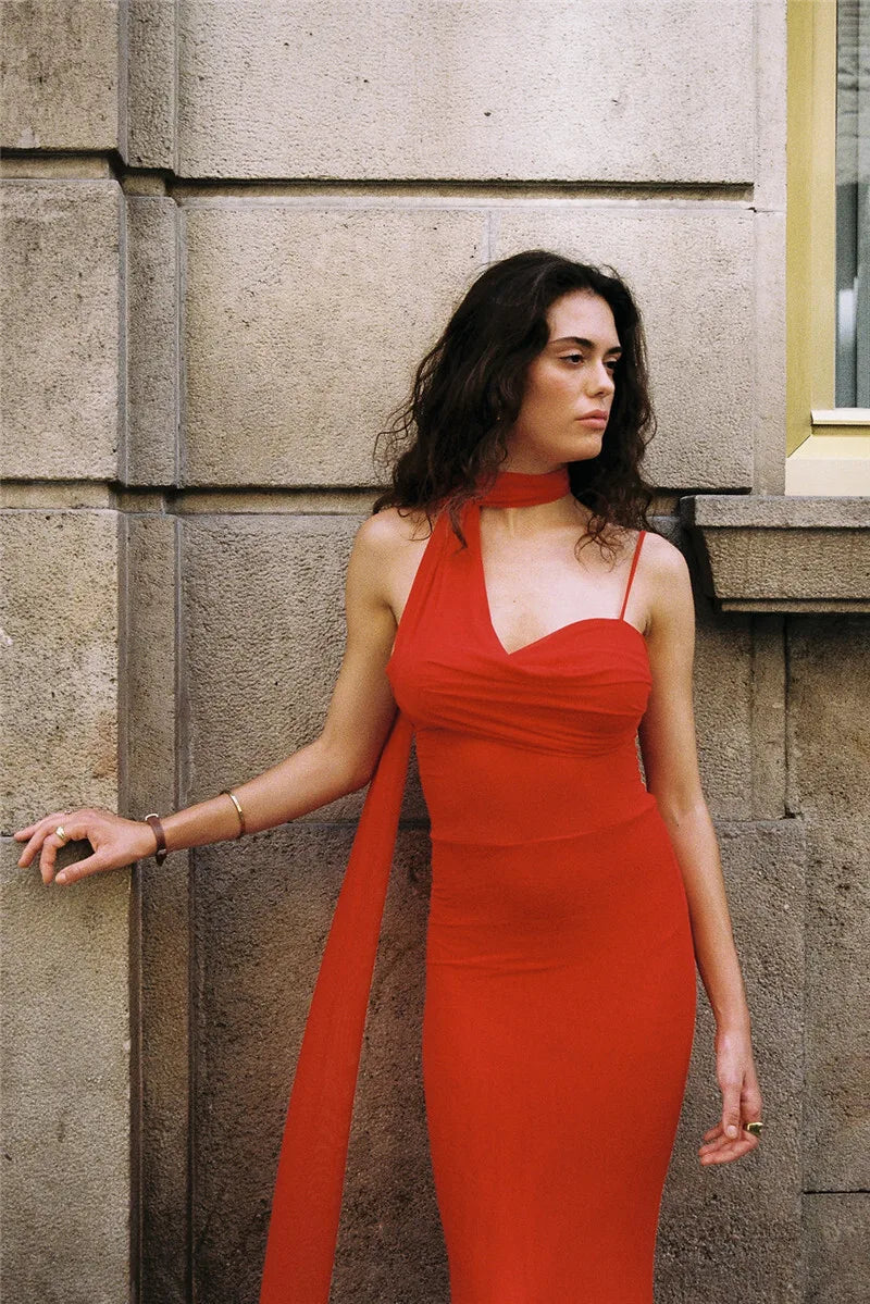 Halter Strapless Sexy Maxi Dress For Women Elegant Off-shoulder Sleeveless Backless Bodycon Club Party Long Dress