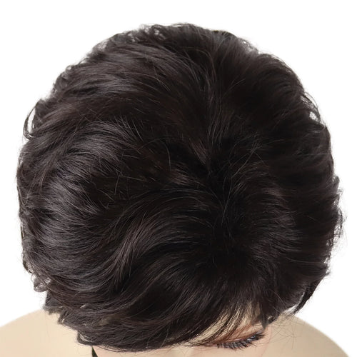 Load image into Gallery viewer, Synthetic Mommy Wigs for Women Short Hair Dark Brown Wig with Bangs Popular Hair Cuts Straight Female Pixie Cuts Natural Wigs
