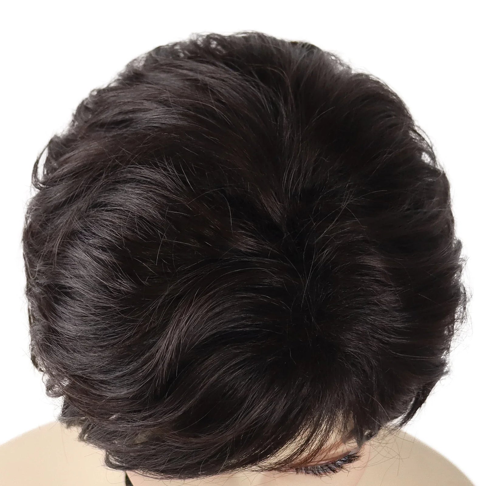 Synthetic Mommy Wigs for Women Short Hair Dark Brown Wig with Bangs Popular Hair Cuts Straight Female Pixie Cuts Natural Wigs