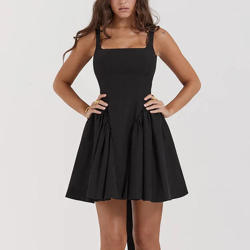 Load image into Gallery viewer, Elegant Backless Bow Mini Dress For Women 2023 Autumn New Square Collar Sleeveless Ruffles Sexy Dress Vintage Fashion
