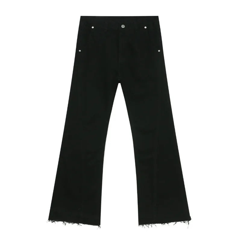 Simple Men's Denim Trousers Solid Color Slim Tassel Design Korean Style Straight Leg Loose Male Flared Pants New 9C9299