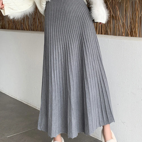 Load image into Gallery viewer, Knitted Long Maxi Skirt Women 2023 Fall Winter Casual Solid Thick Warm A Line High Waist Ankle Length Skirt Female Ladies
