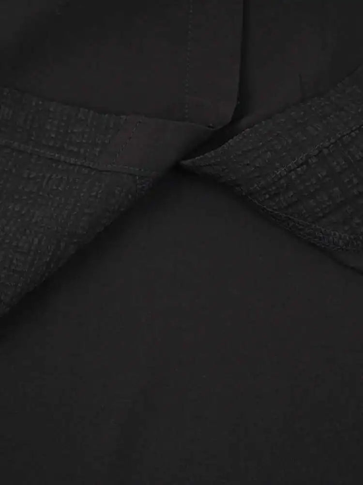 Women Black Pleated Pocket Big Size Casual Blouse New Lapel Long Sleeve Shirt Fashion Tide Spring Autumn 2025 CPG1905