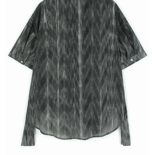 Load image into Gallery viewer, Women Dark Gray Tie Dye Ribbon Big Size Blouse New Lapel Short Sleeve Shirt Fashion Tide Spring Summer 2025 1DJ1047
