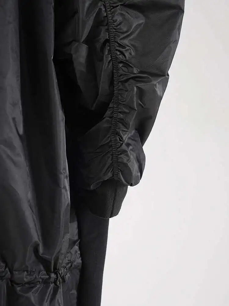 Women Army Green Color-block Big Size Midi Dress New Round Neck Long Sleeve Fashion Tide Spring Autumn 2025 CPG2092