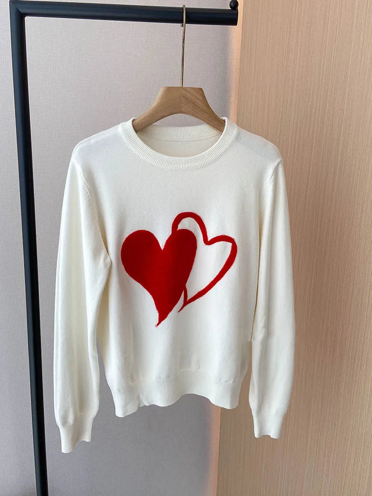 Womens Knitted Sweaters Heart Embroidery Harajuku Casual Pullover Jumpers Streetwear Autumn Y2K Clothes C-235