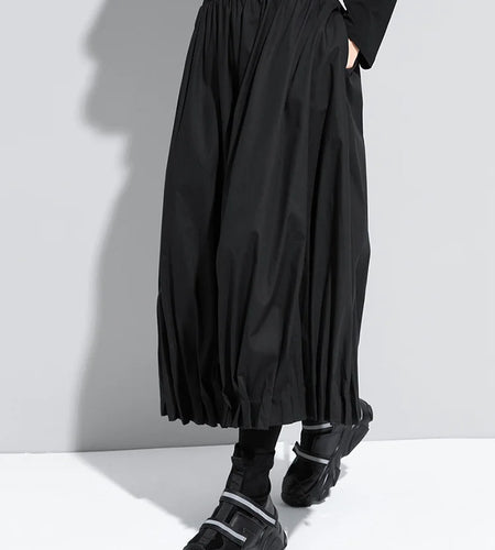 High Elastic Waist Black Pleated Split Wide Leg Trousers New Loose Fit Pants Women Fashion Tide Spring Autumn 2025 1DA618