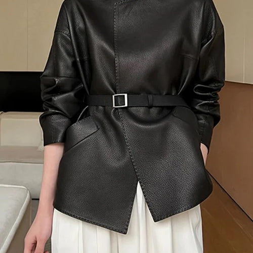 Load image into Gallery viewer, Women’s Winter Faux Leather Jacket Clothes 2025 Spring Belt Loose Casual PU Leather Black Coats Outerwears for Women
