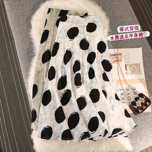 Load image into Gallery viewer, Vintage Women Casual Dot Print Pleated A-line Skirt Elegant Elastic High Waist Female Summer Festival Party Midi Skirts Boho New
