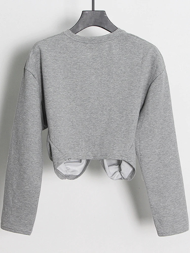 Folds Minimalist Sweatshirts For Women Round Neck Long Sleeve Pullover Loose Sweatshirt Female Fashion Clothes New