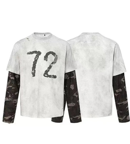 Men's Long Sleeve T-shirts American Digital Printing Fake Two-pieced Male Design Pullover Handsome Menwear 9W1471