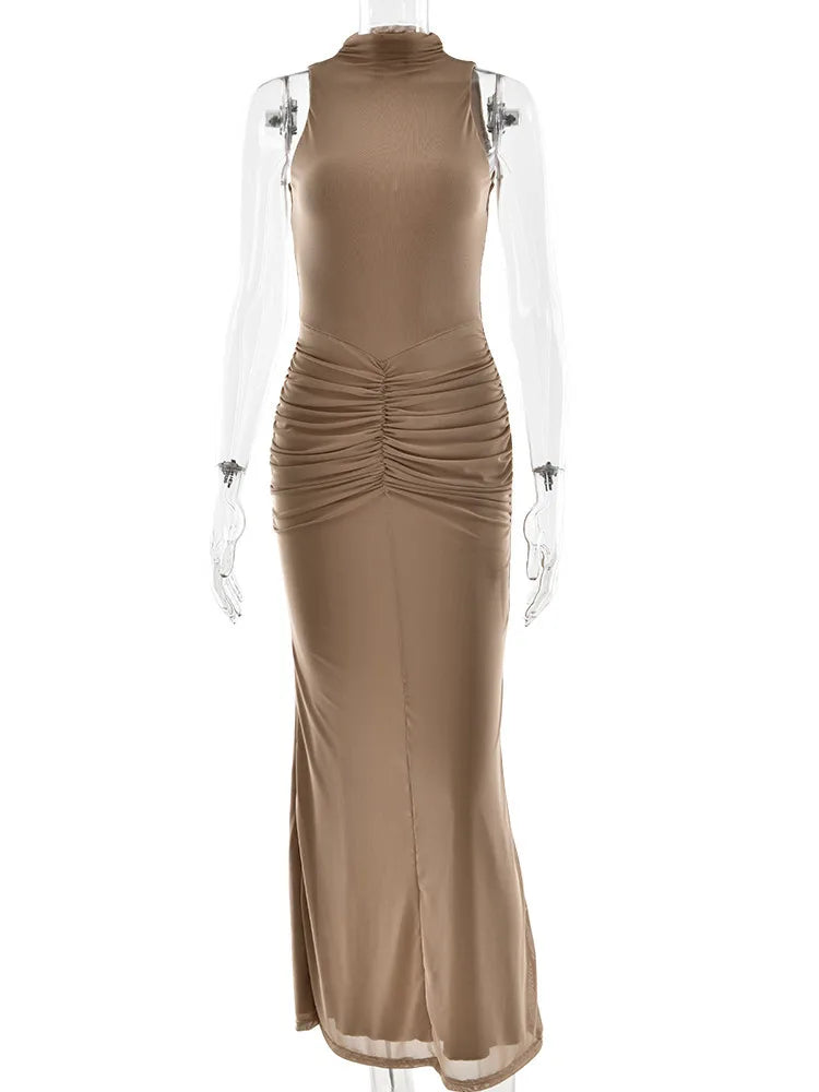 Elegant Mesh Sleeveless Elastic Bodycon Party Club Evening Dress Tight Temperament Double Layer Vestido Spring 2025 New