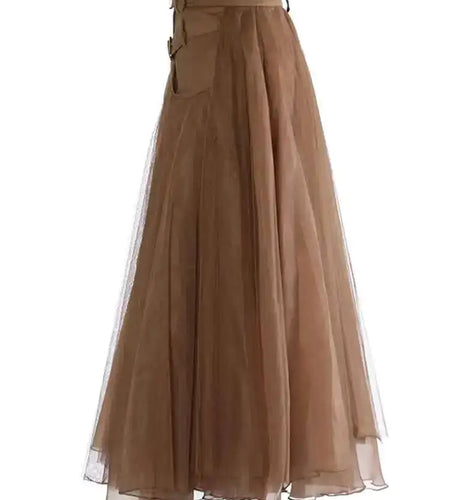 High Waist Khaki Buckle Irregular Mesh Long A-line Half-body Skirt Women Fashion Tide New Spring Autumn 2025 1DH0633